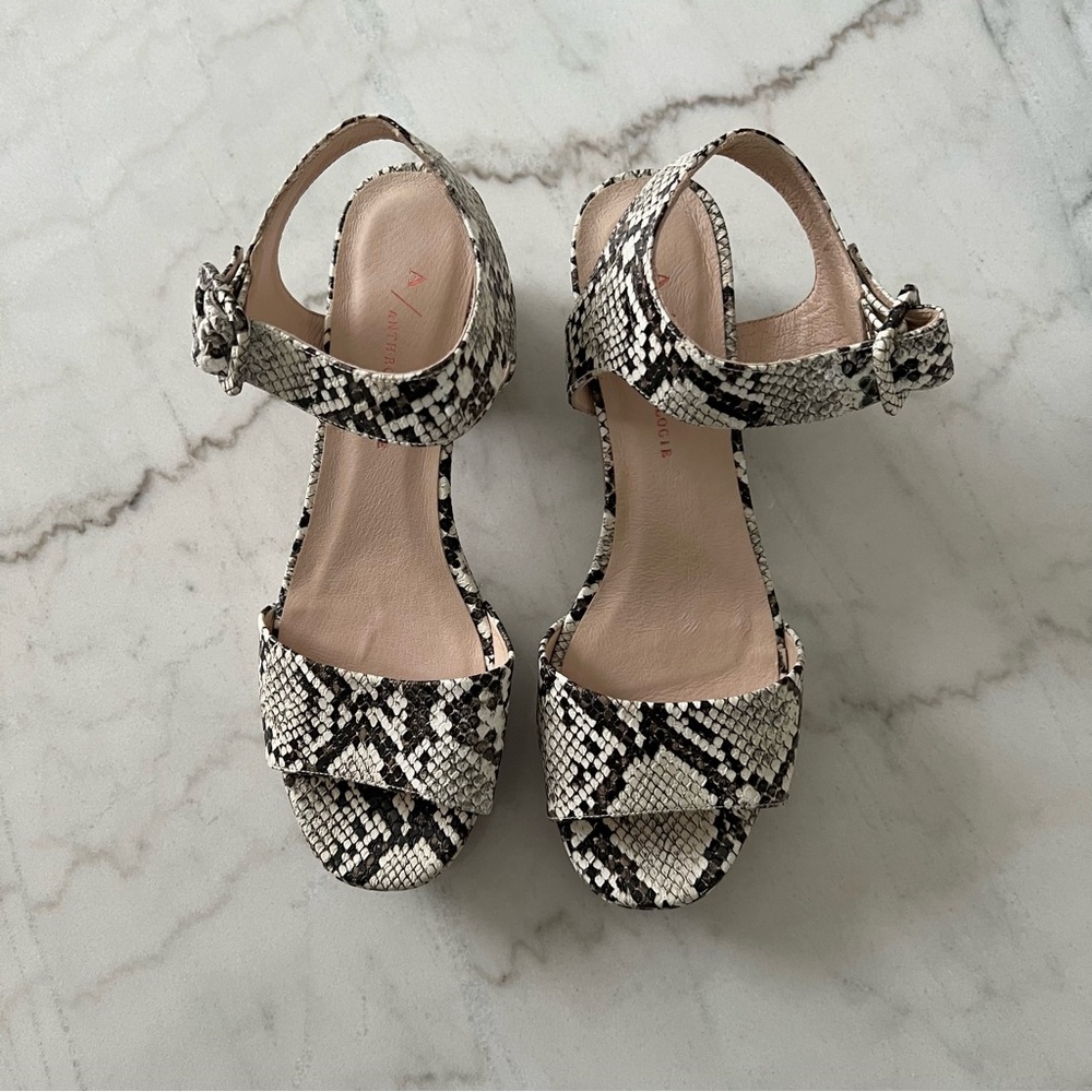Anthropologie Black and White Snake Print Sandals